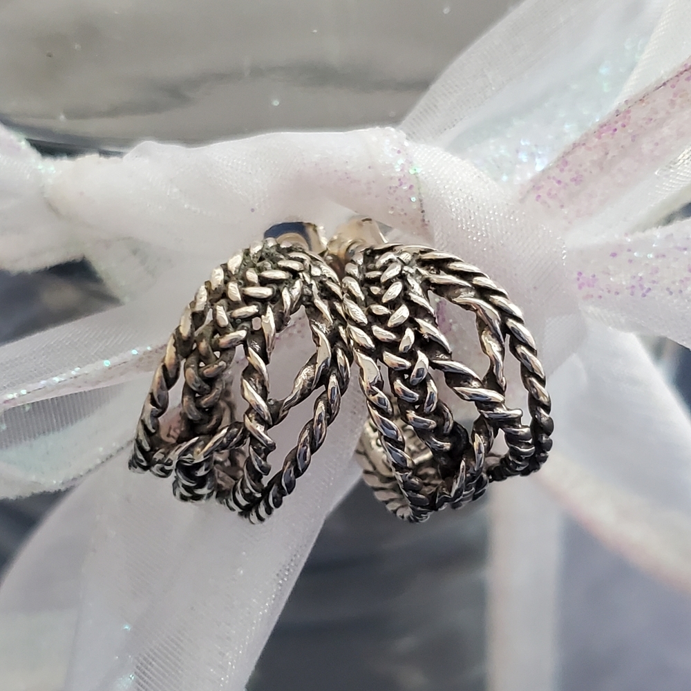 ISRAEL LIRM Sterling Woven J-Shaped Post Earrings - Picture 4 of 11